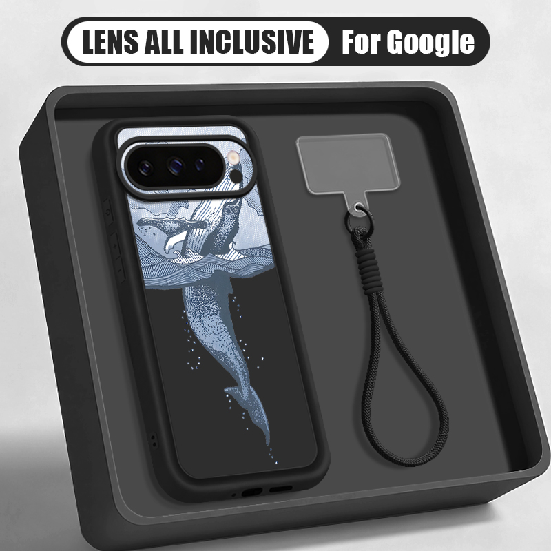 Google Pixel 9 - جراب هاتف سيليكون ناعم بتصميم حوت